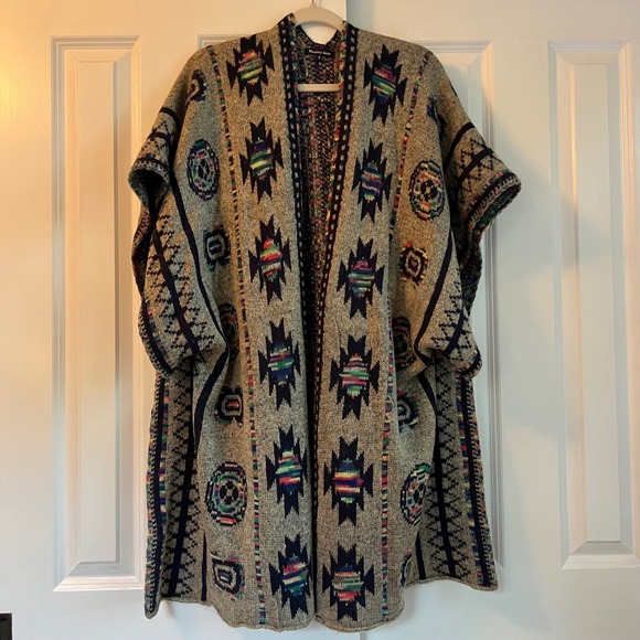 Mystery Jane Aztec Print Western Knit Open Front Cardigan Duster Sweater OS - Picture 2 of 11